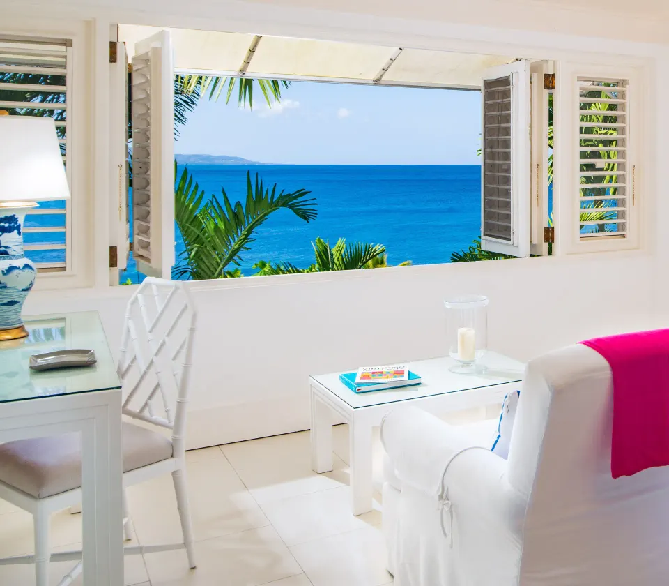 Ocean view sitting area in a Standard Room at Round Hill Hotel And Villas.