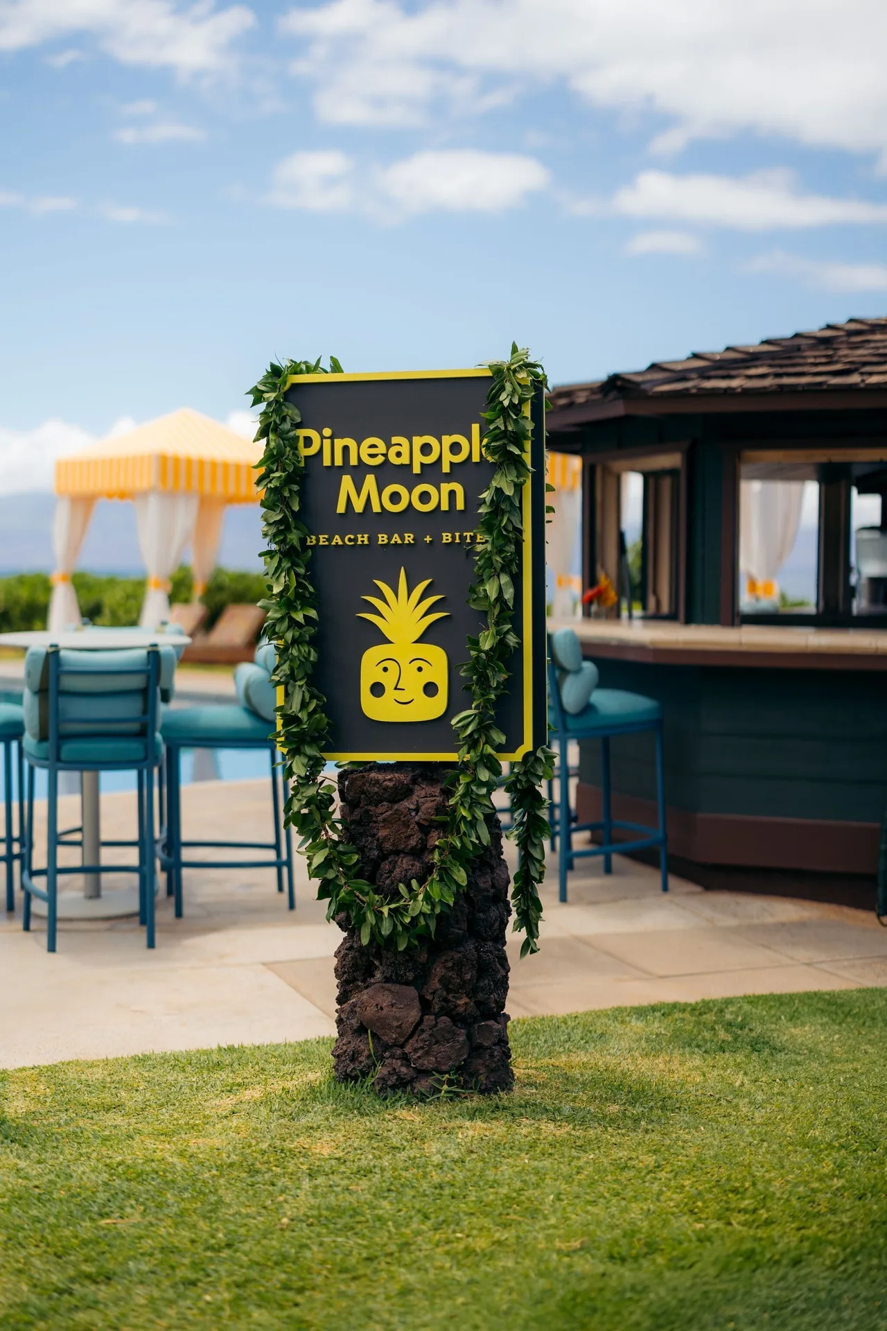 Pineapple Moon sign beside the pool bar at Royal Lahaina Resort & Bungalows.