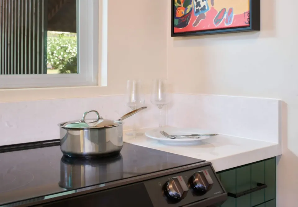 Cooktop and counter in a Bungalow Studio Suite with Kitchen at Royal Lahaina Resort & Bungalows.
