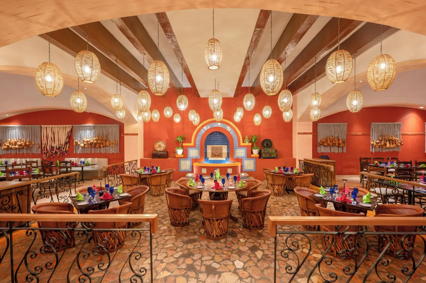 Colorful Mexican restaurant dining room at Royal Solaris Los Cabos & Spa.