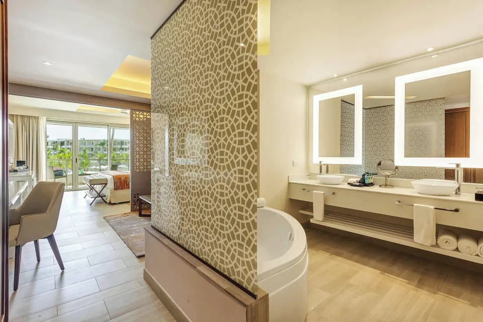 Luxury Family Suite bathroom and bedroom view at Royalton Bavaro Resort & Casino.