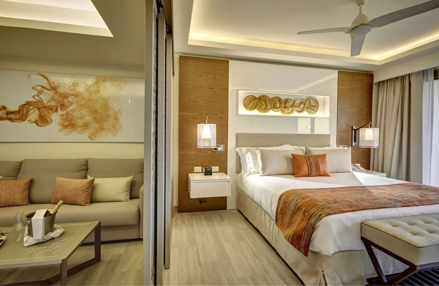 Luxury Family Suite bedroom and sitting area at Royalton Bavaro Resort & Casino.