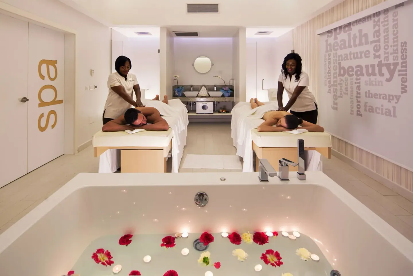 Couples massage room with soaking tub at Royalton Blue Waters Montego Bay.
