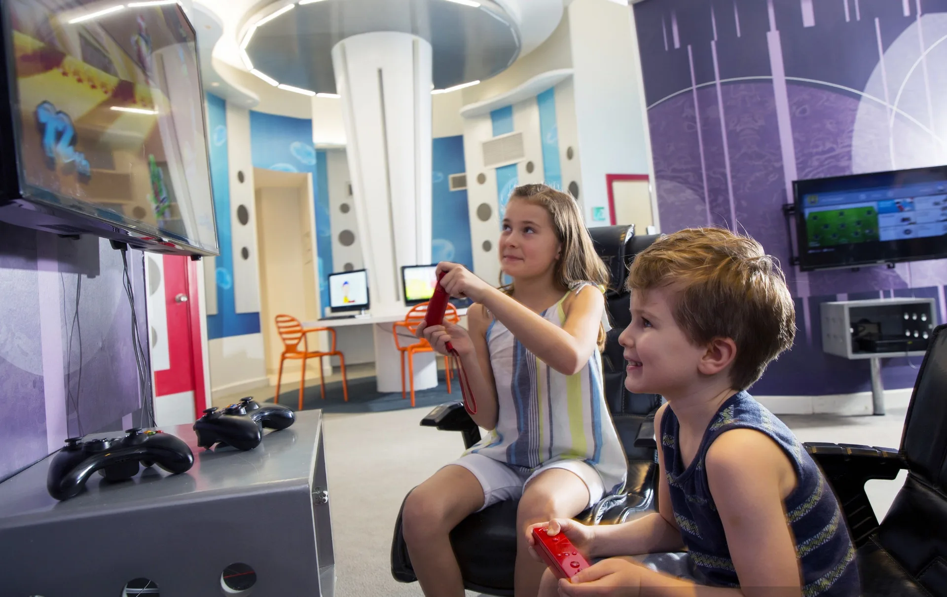 Children play video games in the kids’ activity room at Royalton Blue Waters Montego Bay.