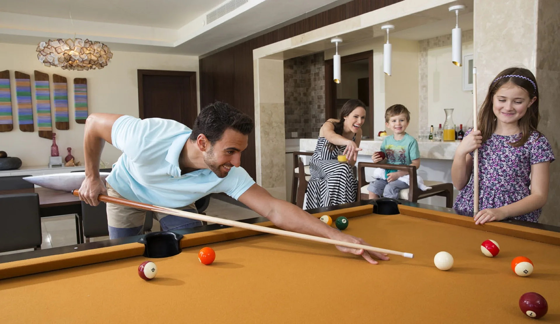 Two-bedroom suite billiards table and wet bar at Royalton Blue Waters Montego Bay.