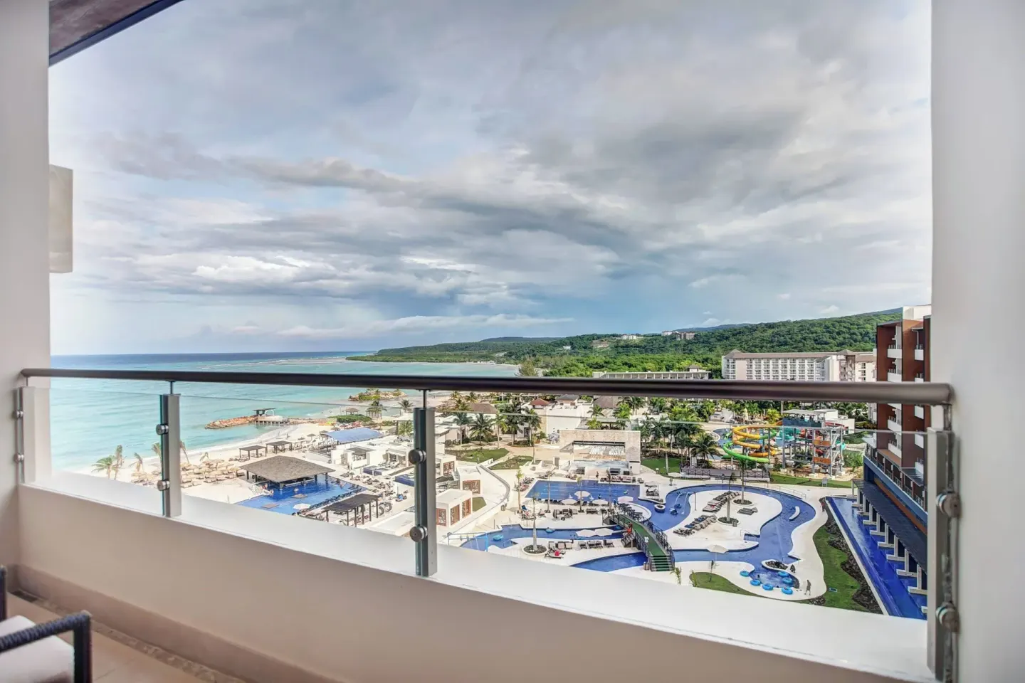 Ocean view balcony from a Luxury Junior Suite at Royalton Blue Waters Montego Bay.