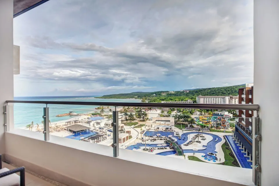 Ocean view balcony from a Luxury Junior Suite at Royalton Blue Waters Montego Bay.