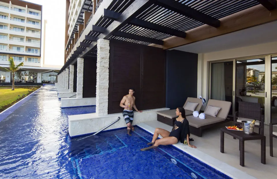 Luxury Junior Suite Swim Out patio with pool access at Royalton Blue Waters Montego Bay.