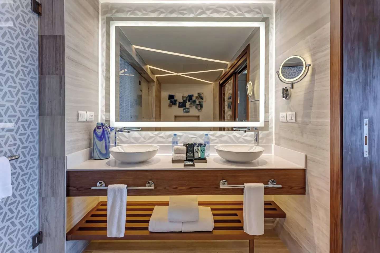 Double vanity bathroom in a Chairman's suite at Royalton CHIC Cancun.