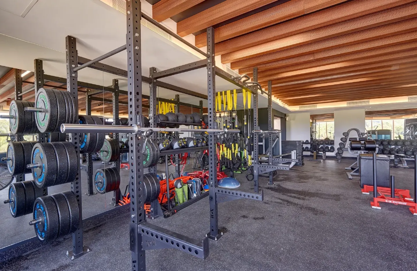 Fitness center with weight racks and free weights at Royalton Grenada.