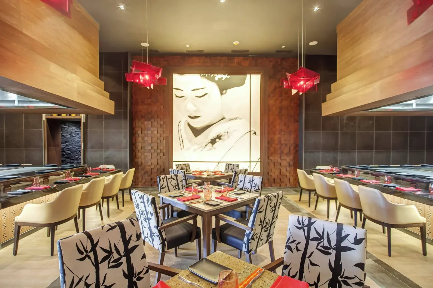 Asian-style restaurant dining room with teppanyaki counters at Royalton Hideaway Negril.