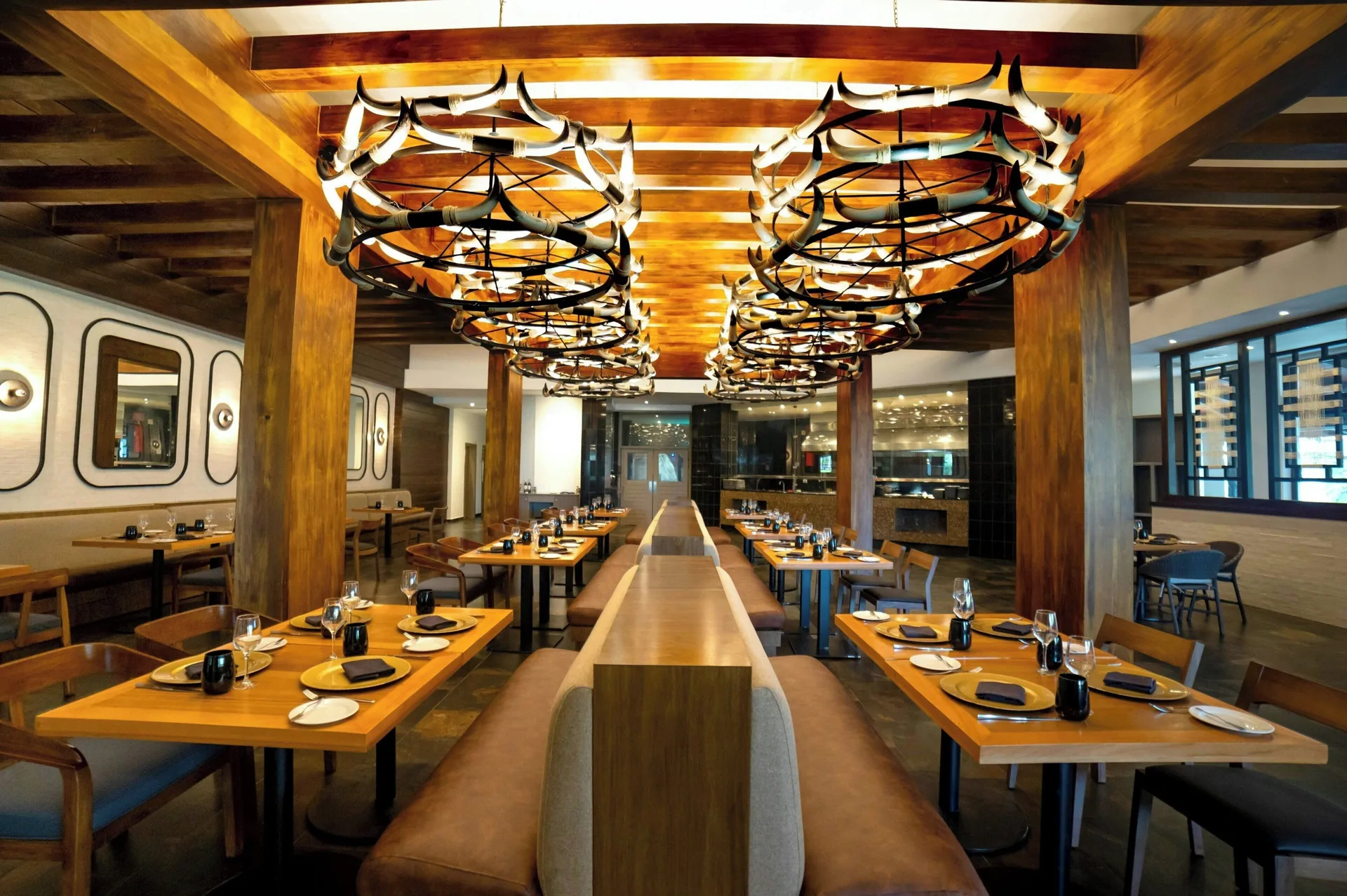 Wood-accented restaurant dining room at Royalton Hideaway Punta Cana Resort & Casino.