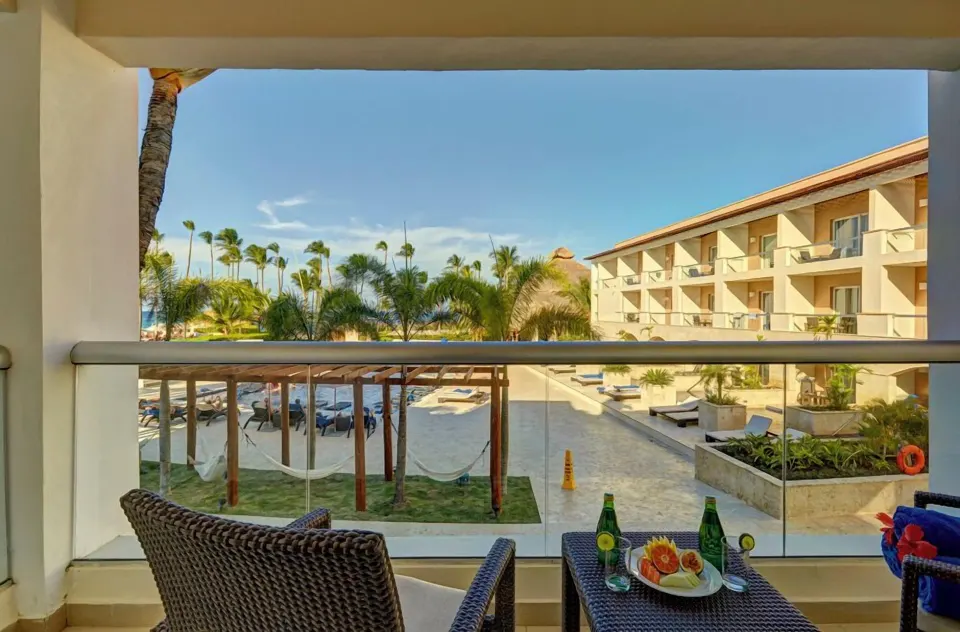 Honeymoon Jacuzzi Suite Diamond Club balcony at Royalton Hideaway Punta Cana Resort & Casino with resort views.