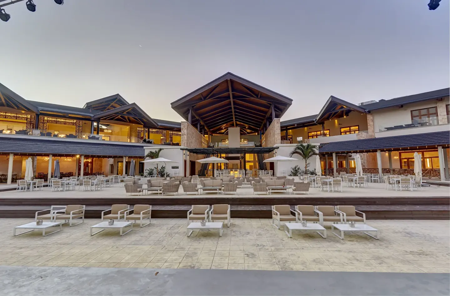 Open-air resort terrace and lounge seating at Royalton Hideaway Saint Lucia.