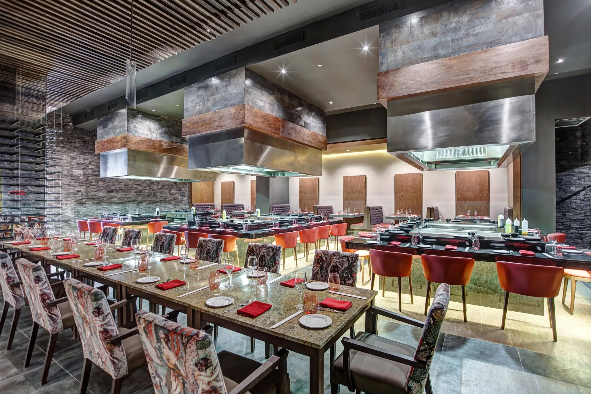 Teppanyaki dining room with grill stations at Royalton Hideaway Saint Lucia.