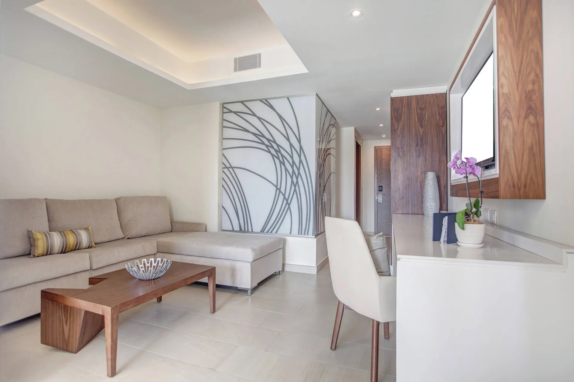 Luxury Family Suite Ocean View Diamond Club lounge and desk at Royalton Hideaway Saint Lucia.