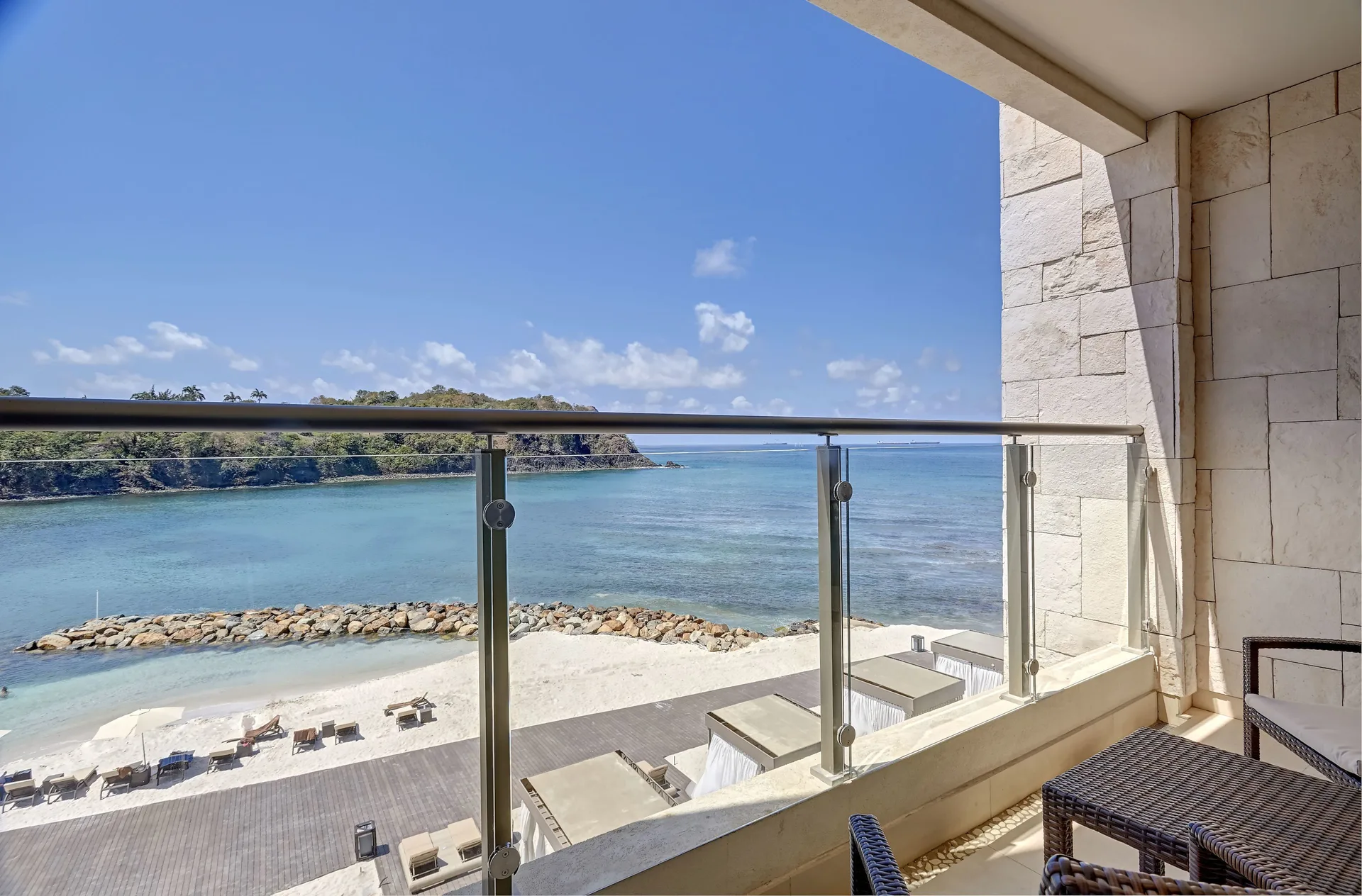 Balcony ocean view from a Luxury Junior Suite at Royalton Hideaway Saint Lucia.