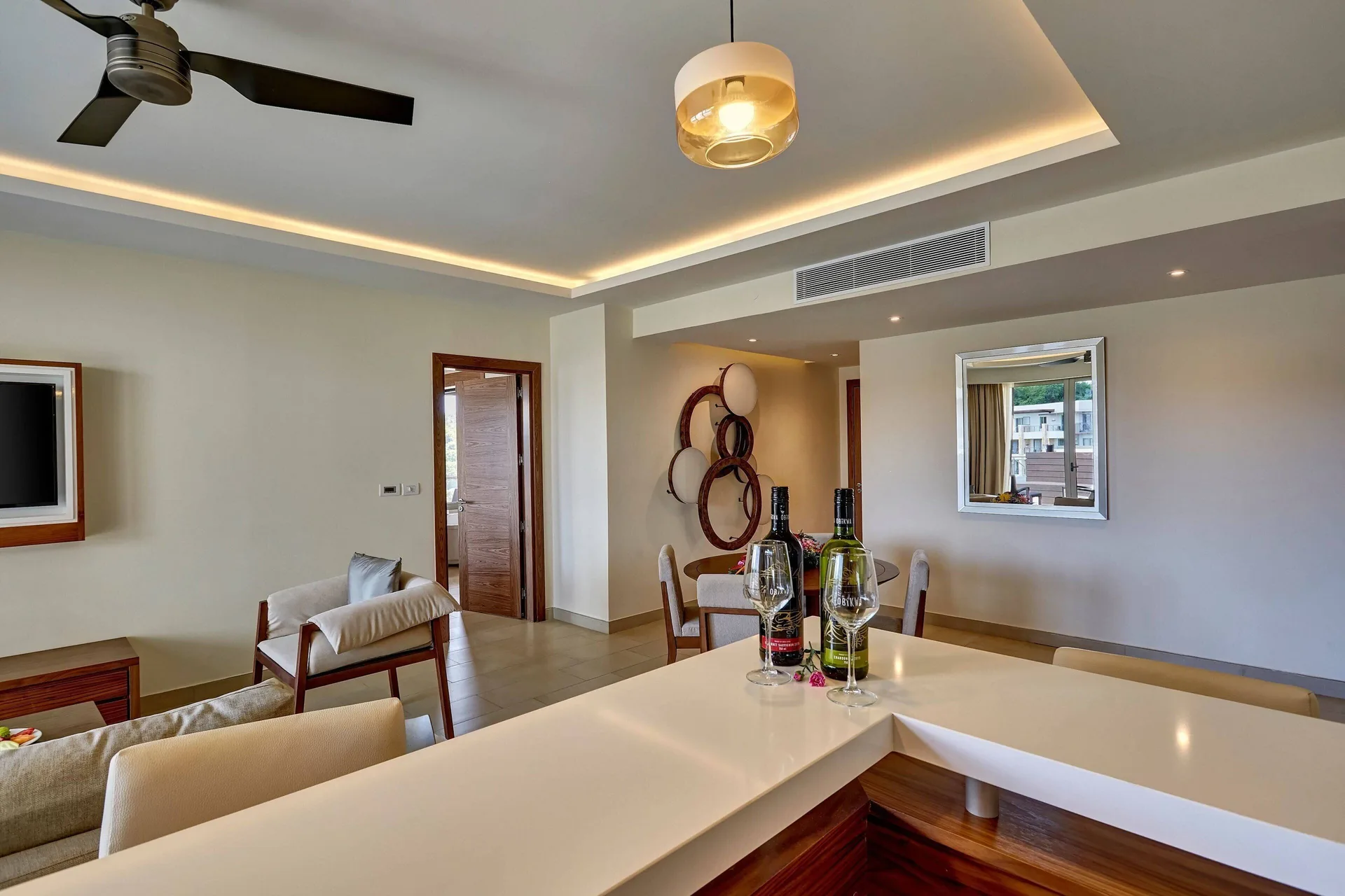 Suite kitchenette and dining area in a penthouse suite at Royalton Hideaway Saint Lucia.