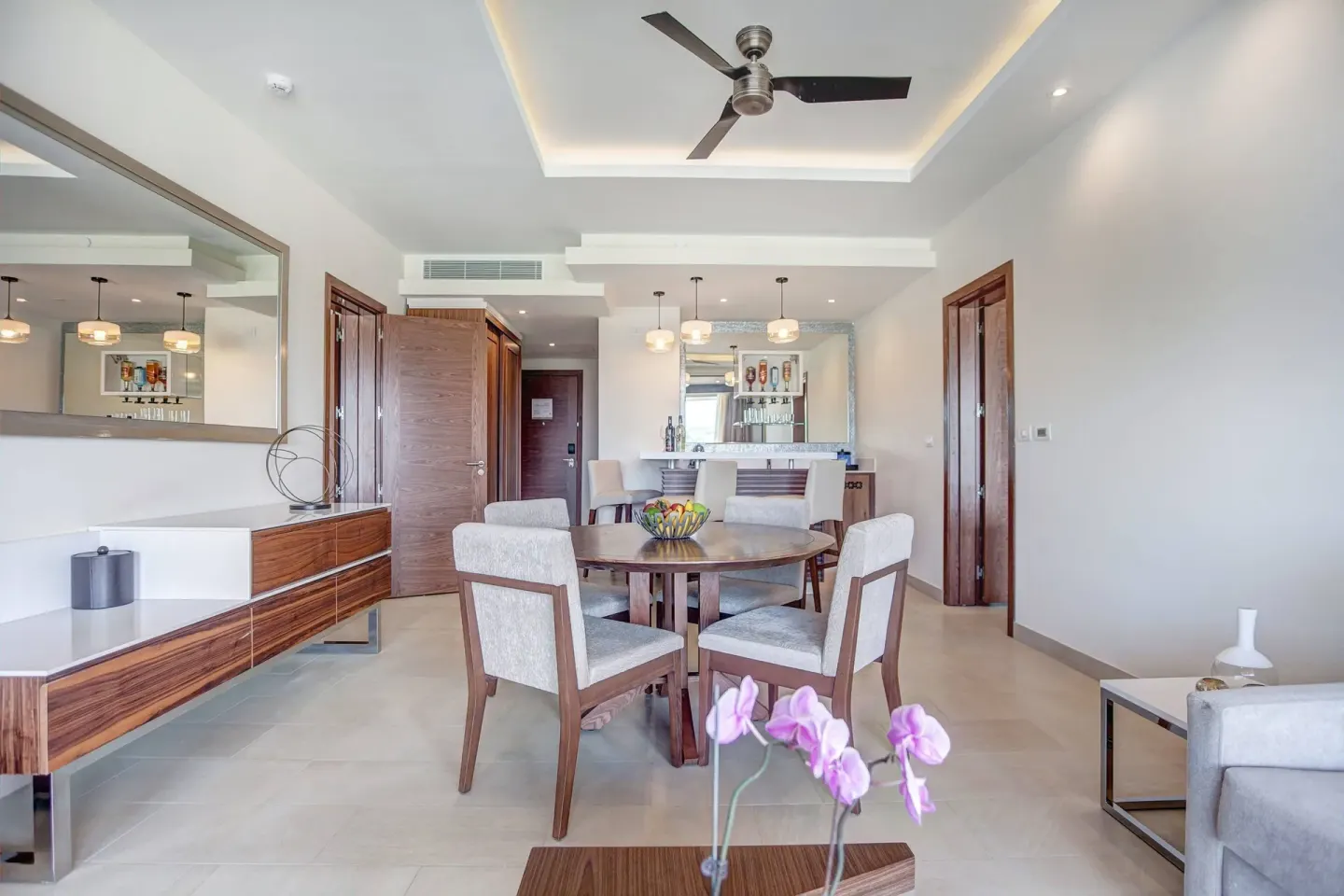 Luxury Presidential suite dining table and bar at Royalton Hideaway Saint Lucia.