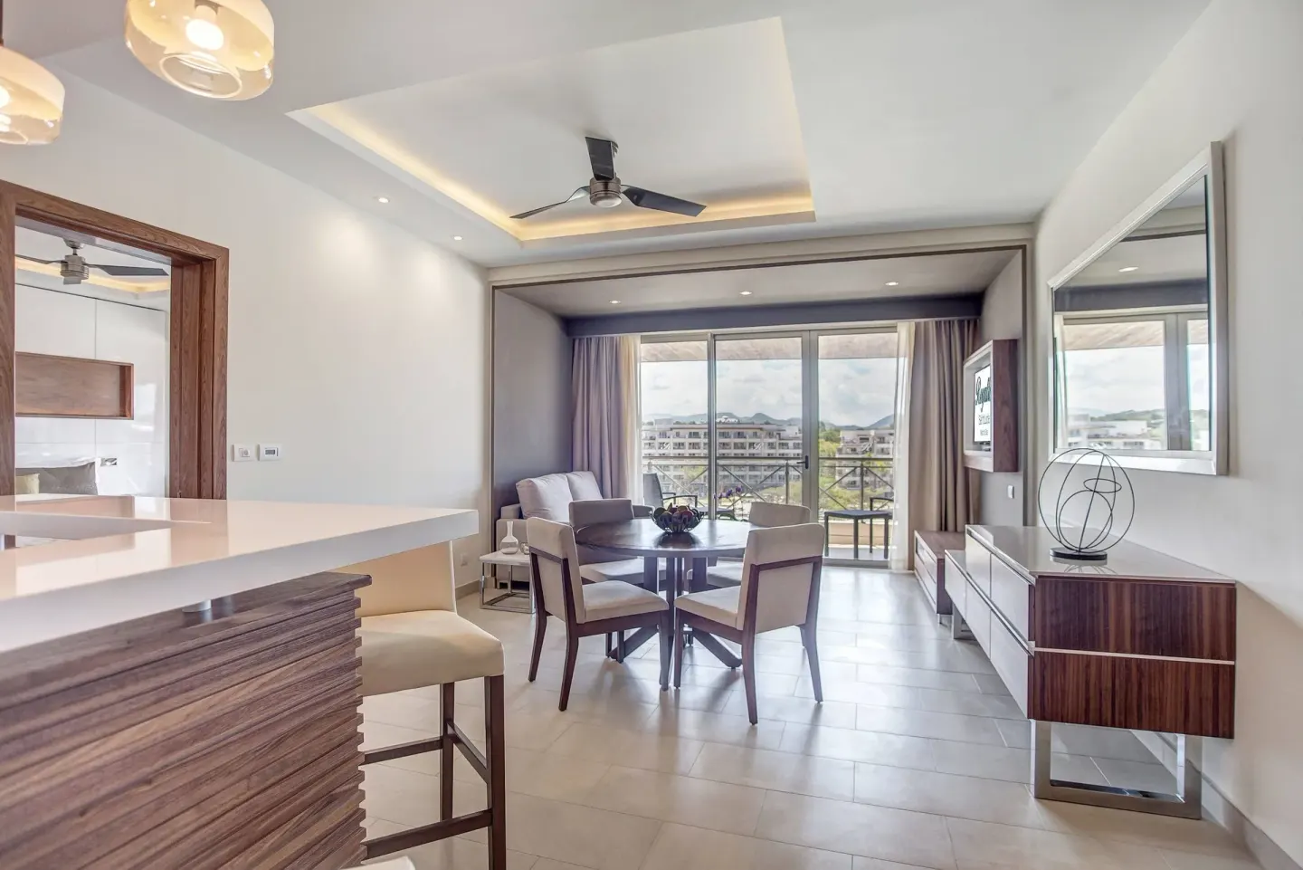 Luxury Presidential suite living room with balcony at Royalton Hideaway Saint Lucia.