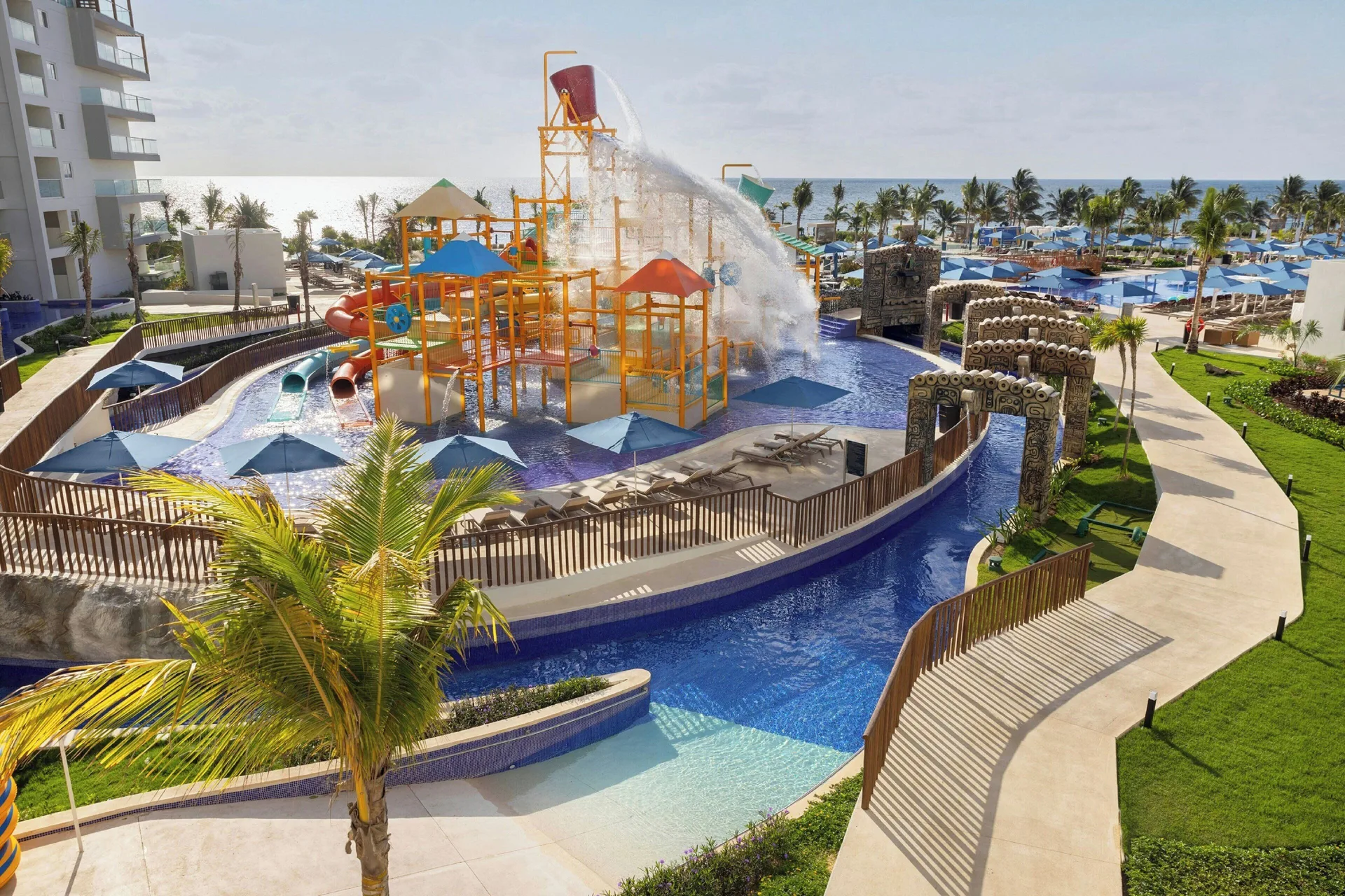 Water park with tipping bucket and slides at Royalton Splash Riviera Cancun.