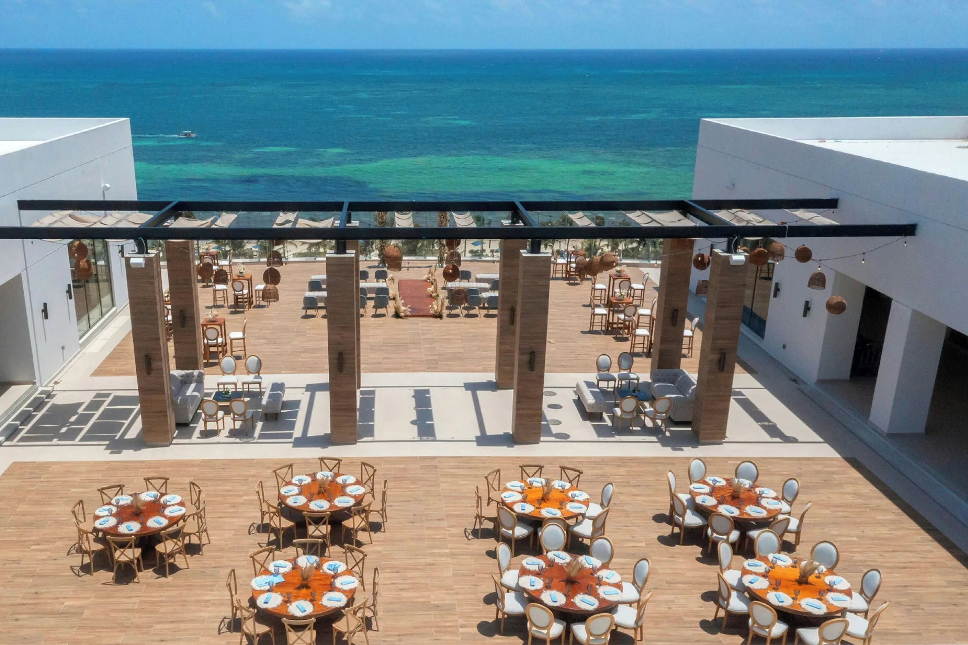 Terrace event space overlooking the Caribbean at Royalton Splash Riviera Cancun.