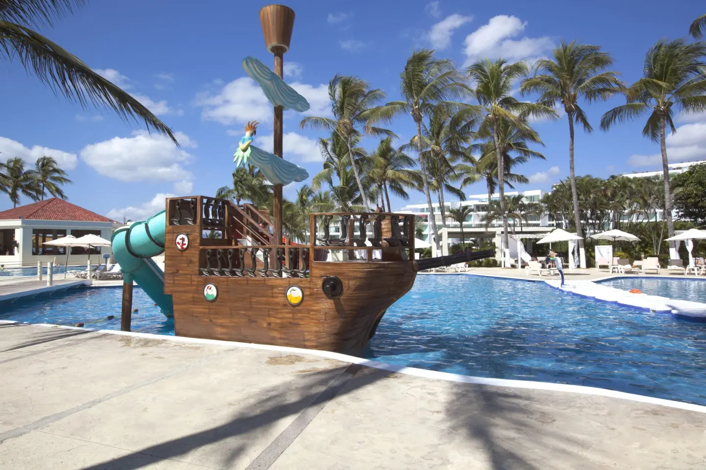 Pirate ship play structure in the pool at Samba Vallarta.