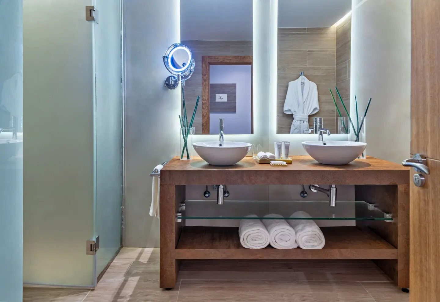 Double-sink bathroom vanity in a Junior Room at Sanctuary Cap Cana, a Luxury Collection Resort.