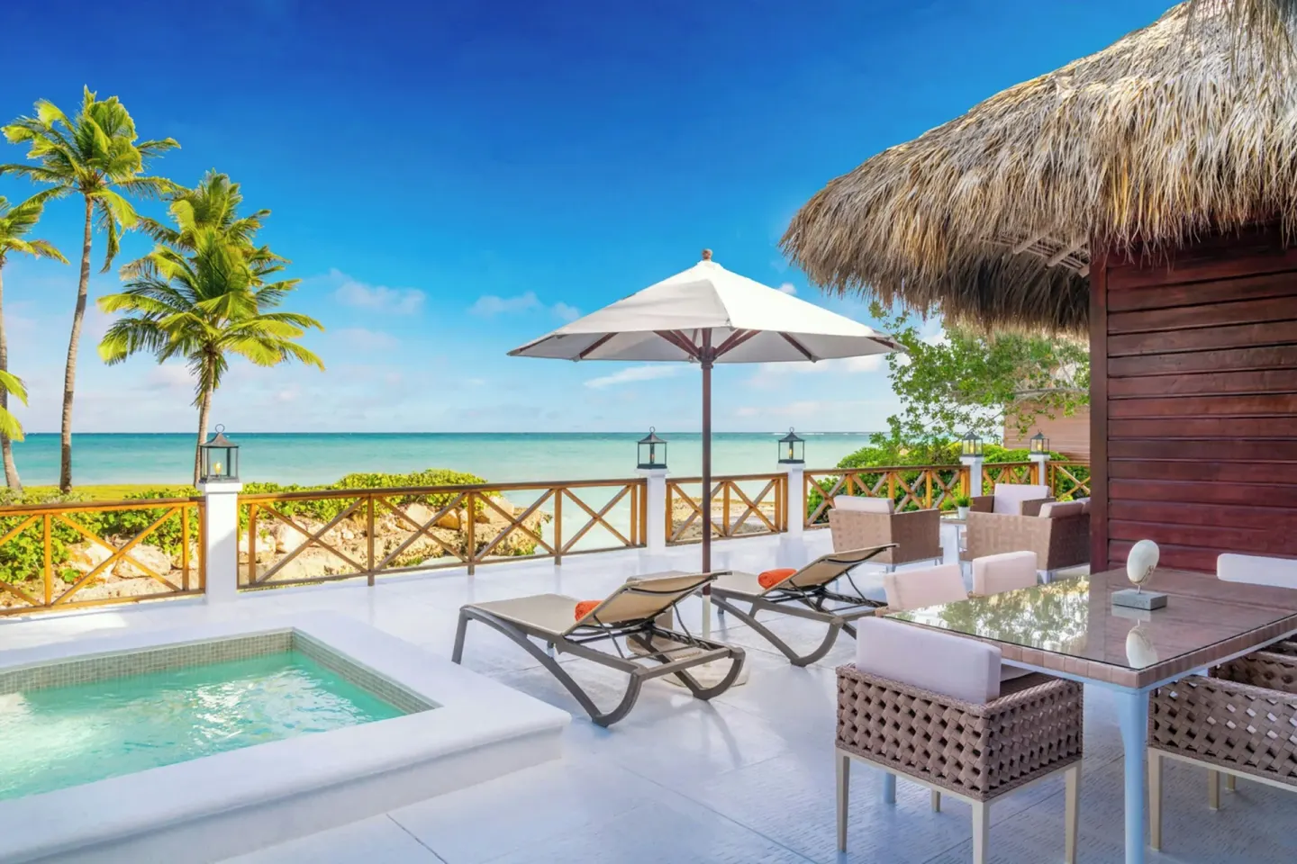 Oceanside villa terrace with plunge pool at Sanctuary Cap Cana, a Luxury Collection Resort.