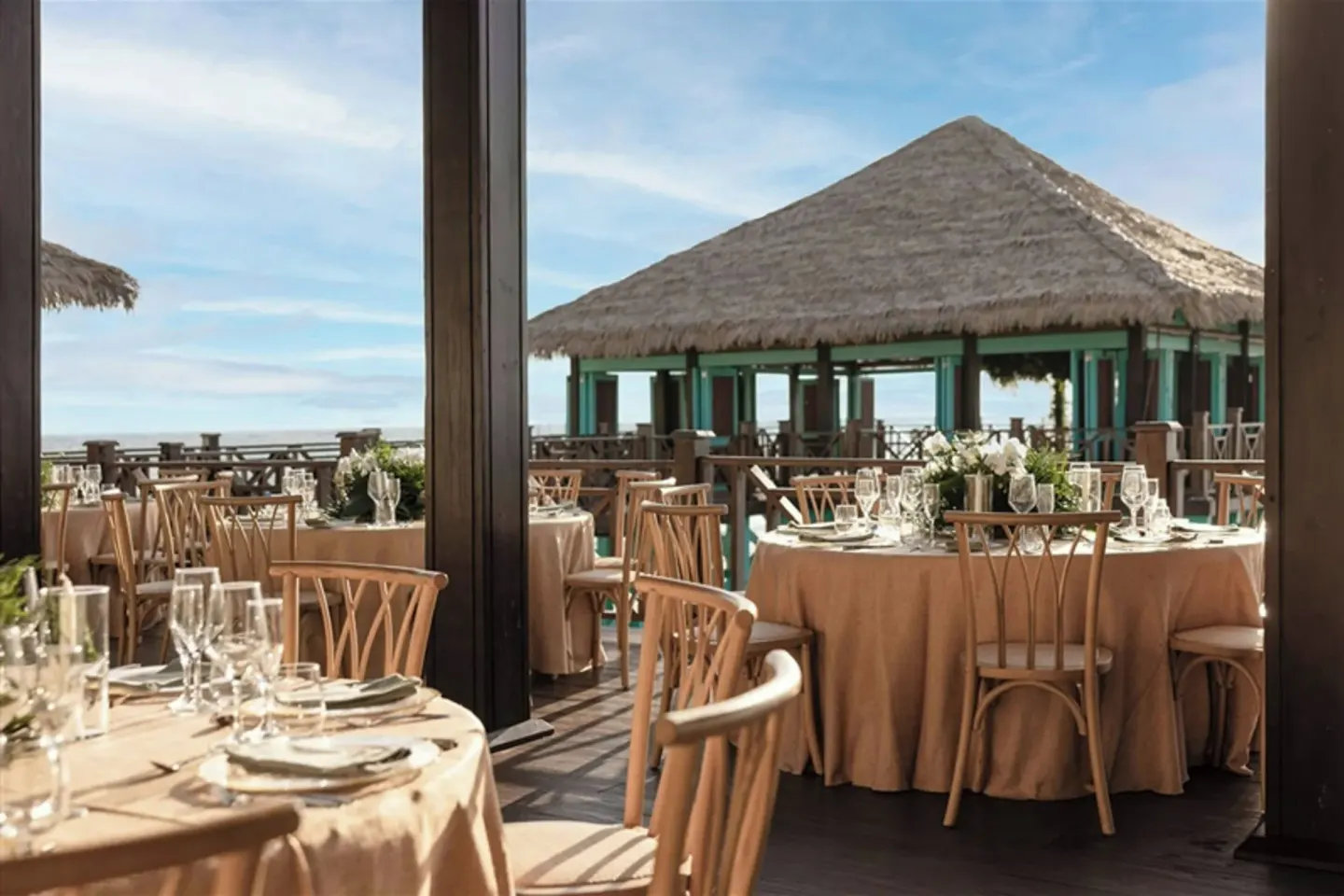 Covered event dining terrace with ocean views at Sanctuary Cap Cana, a Luxury Collection Resort