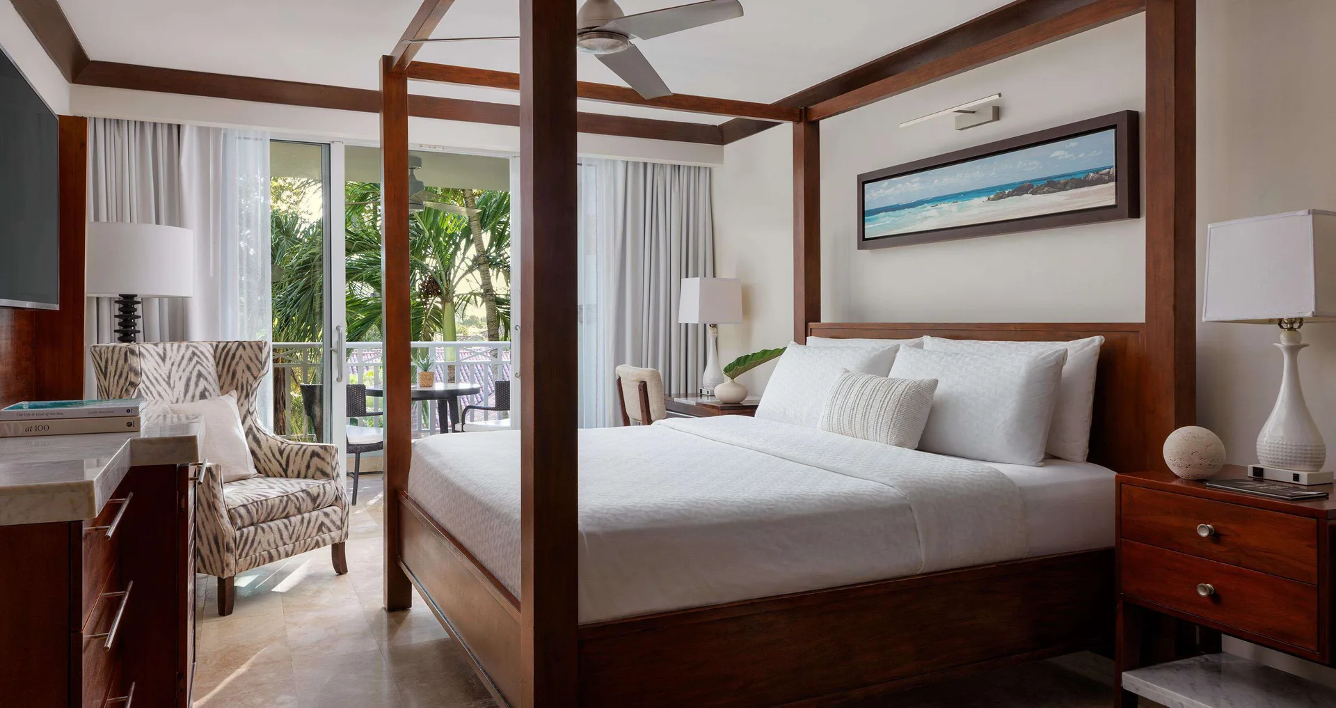 Caribbean Premium Garden View room at Sandals Barbados with king bed, classic Caribbean décor, and tropical garden views.