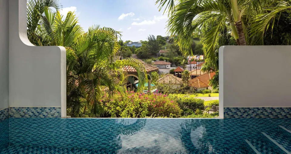 Garden view from a Luxury Suite plunge pool at Sandals Grenada.