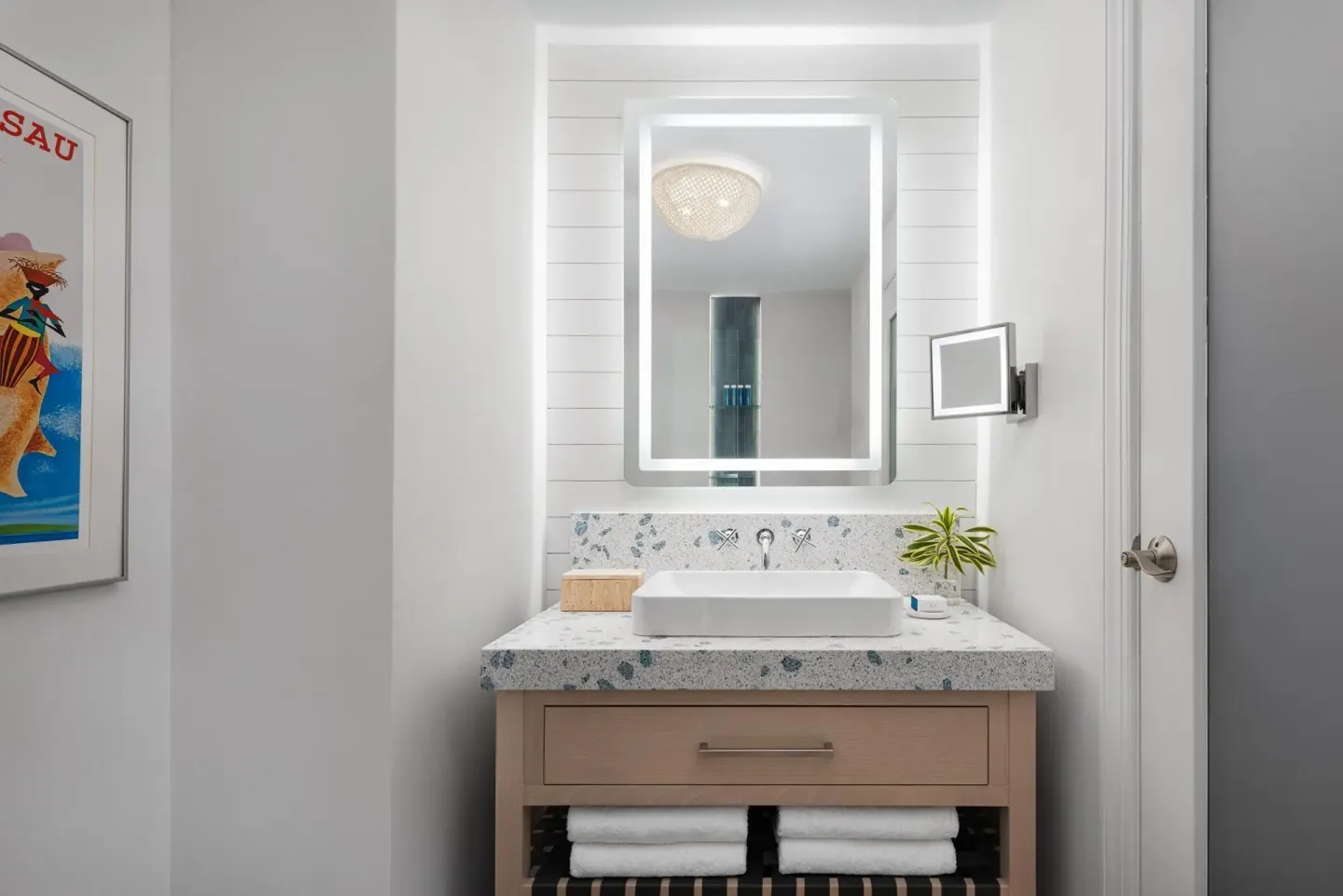 East Bay Beachfront Swim-up Butler Suite bathroom vanity at Sandals Royal Bahamian.