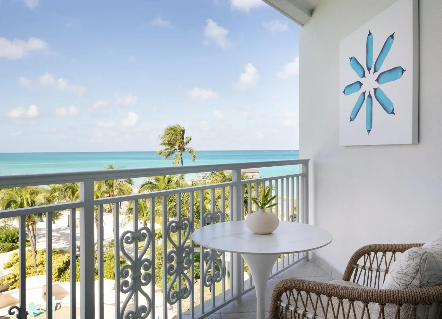 Oceanview balcony for an East Bay Honeymoon room at Sandals Royal Bahamian.