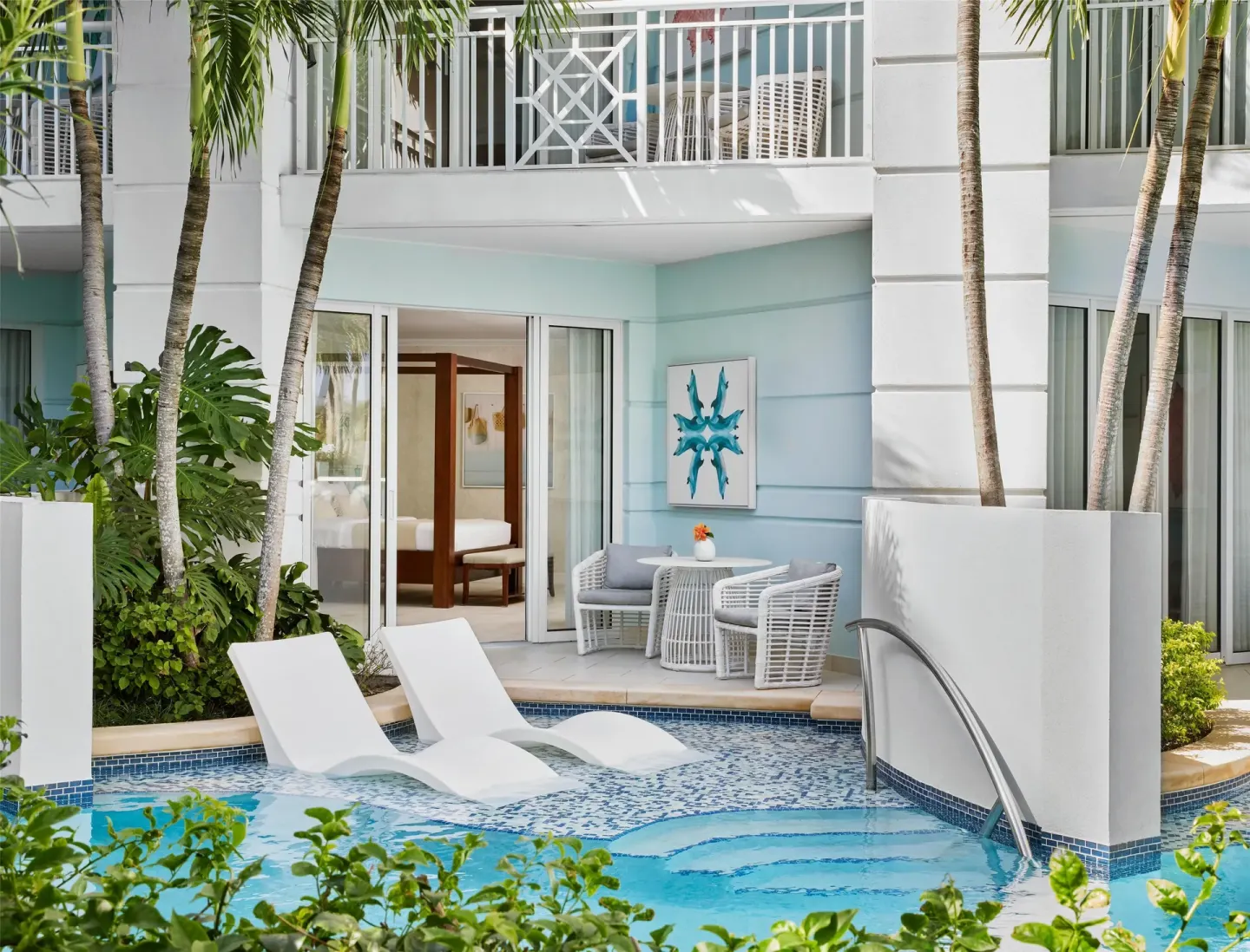 Swim-up patio outside a West Bay junior suite at Sandals Royal Bahamian.