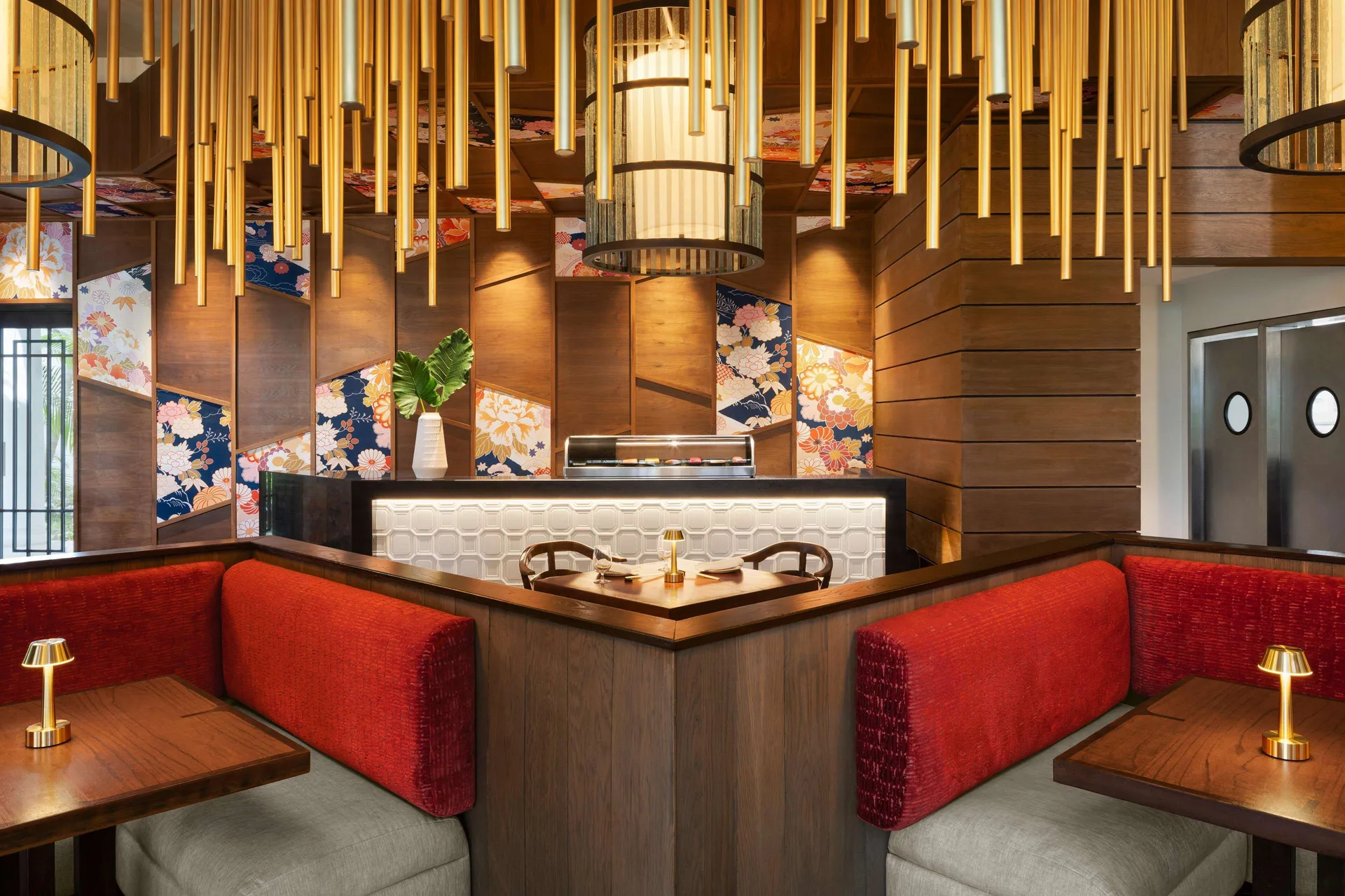 Chi Asian Fusion dining area with sushi counter at Sandals Royal Barbados.