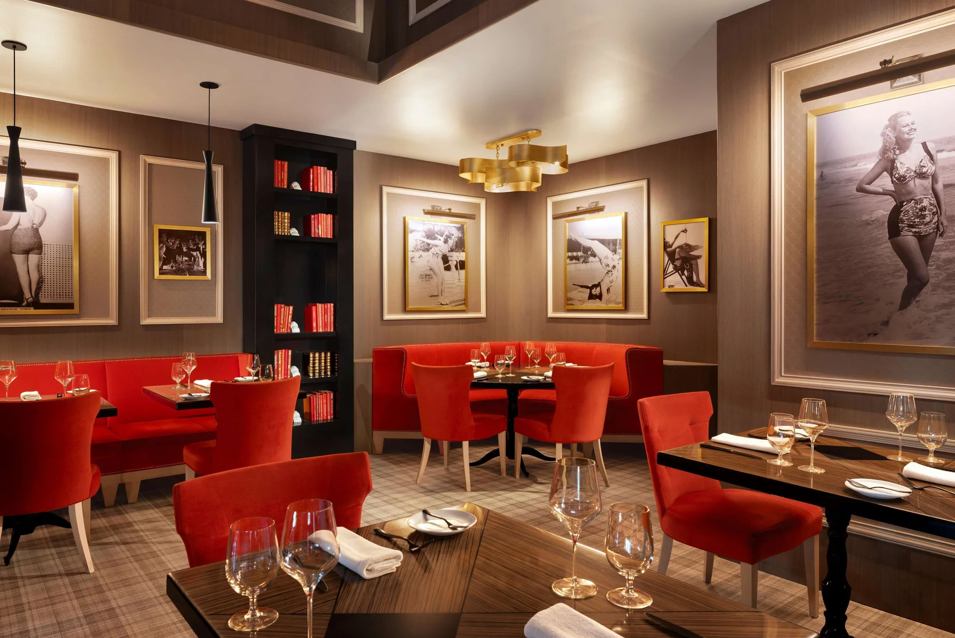 French-style dining room with red seating at Sandals Royal Barbados.
