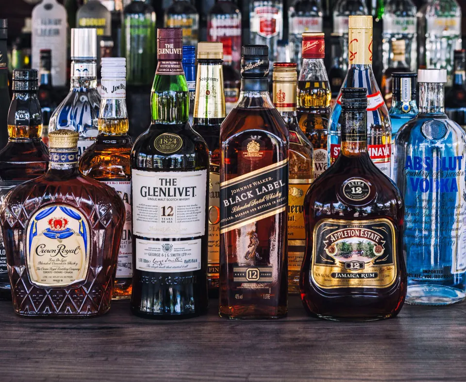 In-room liquor selection for a Sunchi suite at Sandals Royal Curacao.