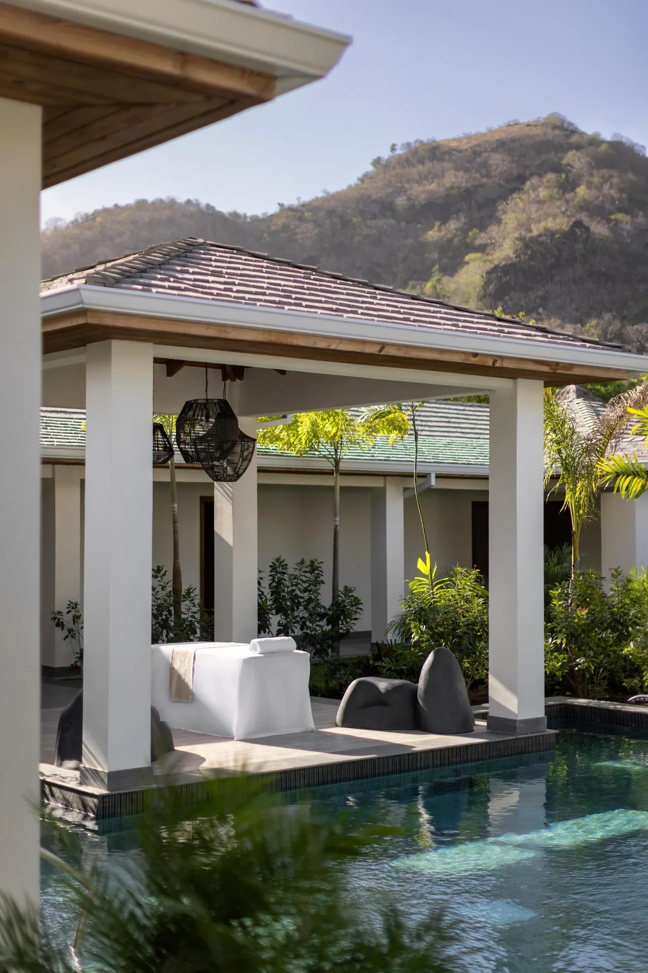 Covered poolside massage area at Sandals St. Vincent and the Grenadines.