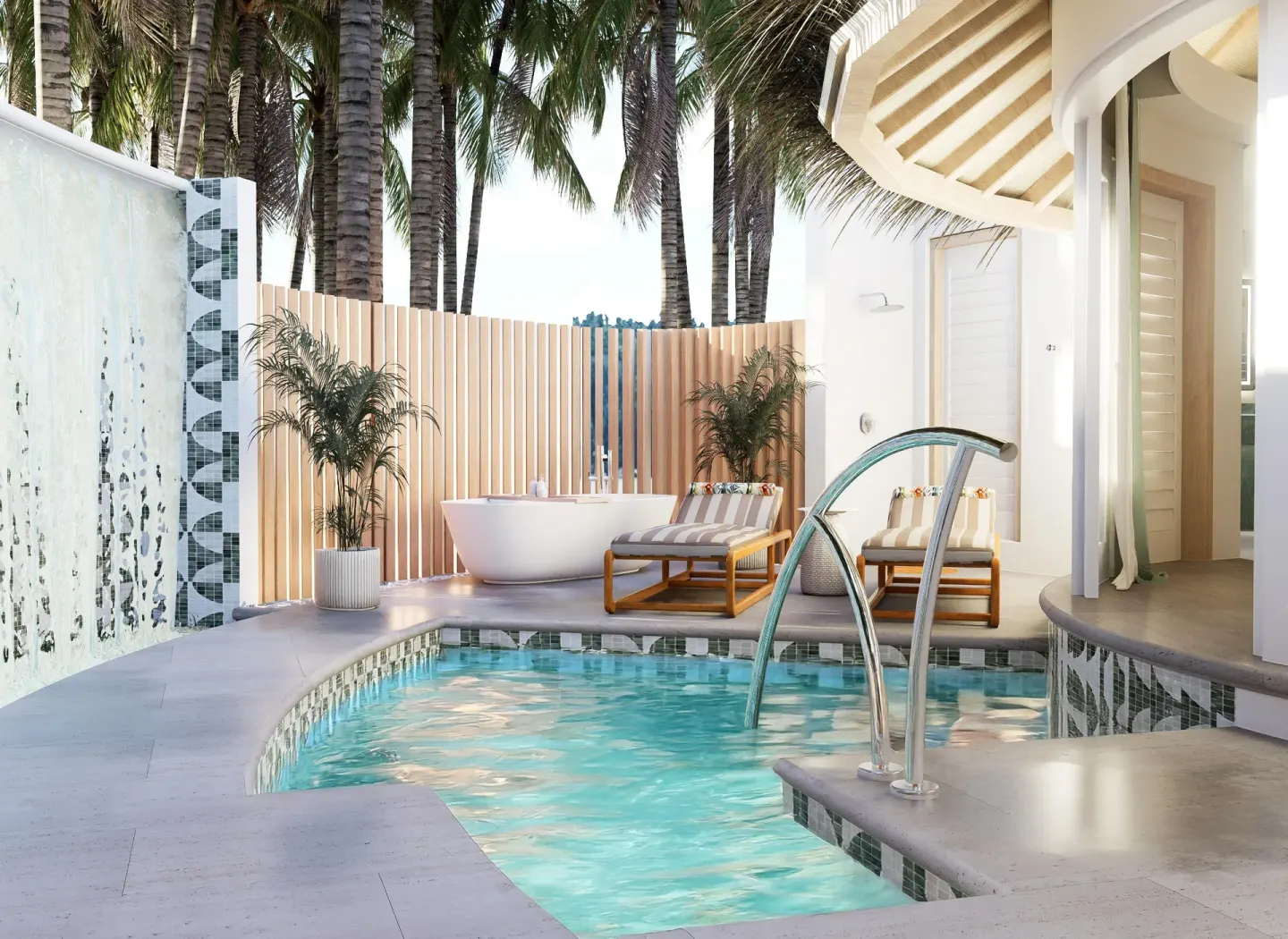 Private courtyard pool with outdoor tub at Sandals St. Vincent and the Grenadines.