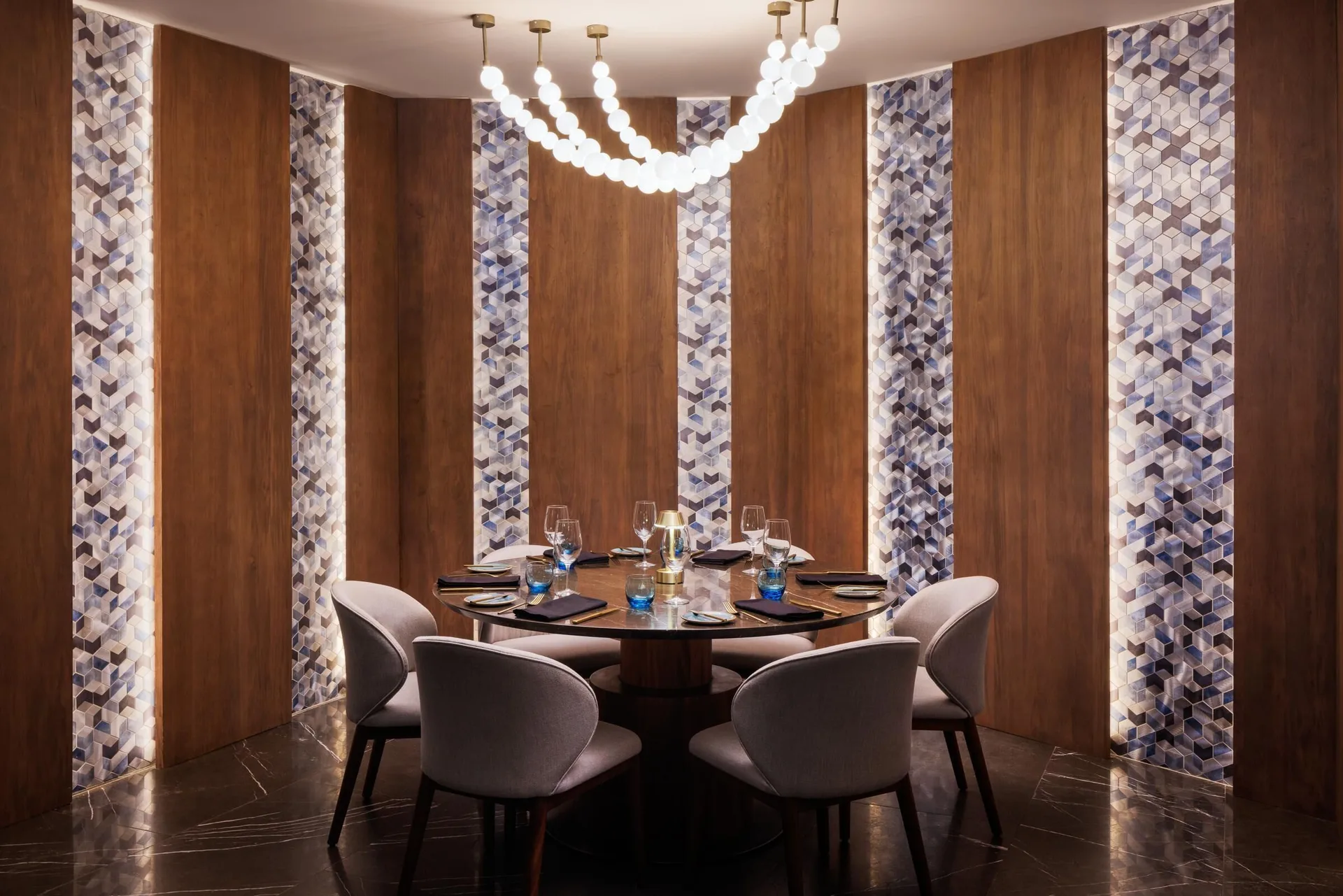 Round private dining table set for six at Sandals St. Vincent and the Grenadines.