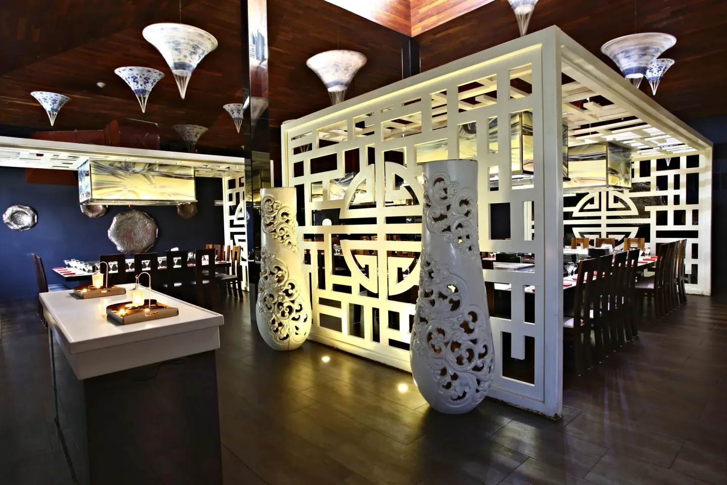 Japanese-style restaurant interior at Sandos Caracol Nature Resort & Water Park.