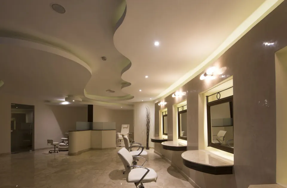 Spa salon stations with mirrors and chairs at Seadust Cancún Family Resort.