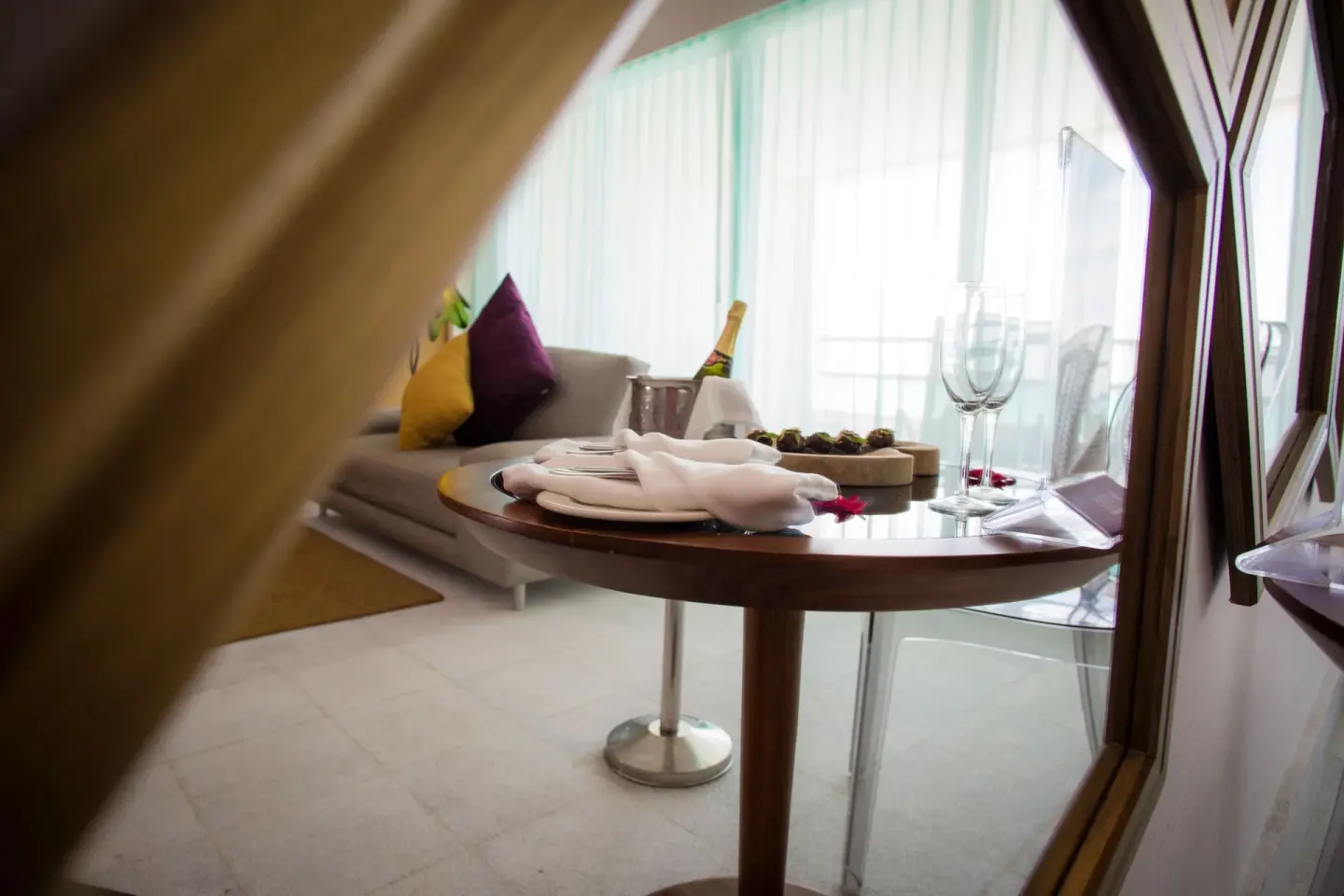 Guest room table with welcome setup at Senses Riviera Maya Oceanfront.