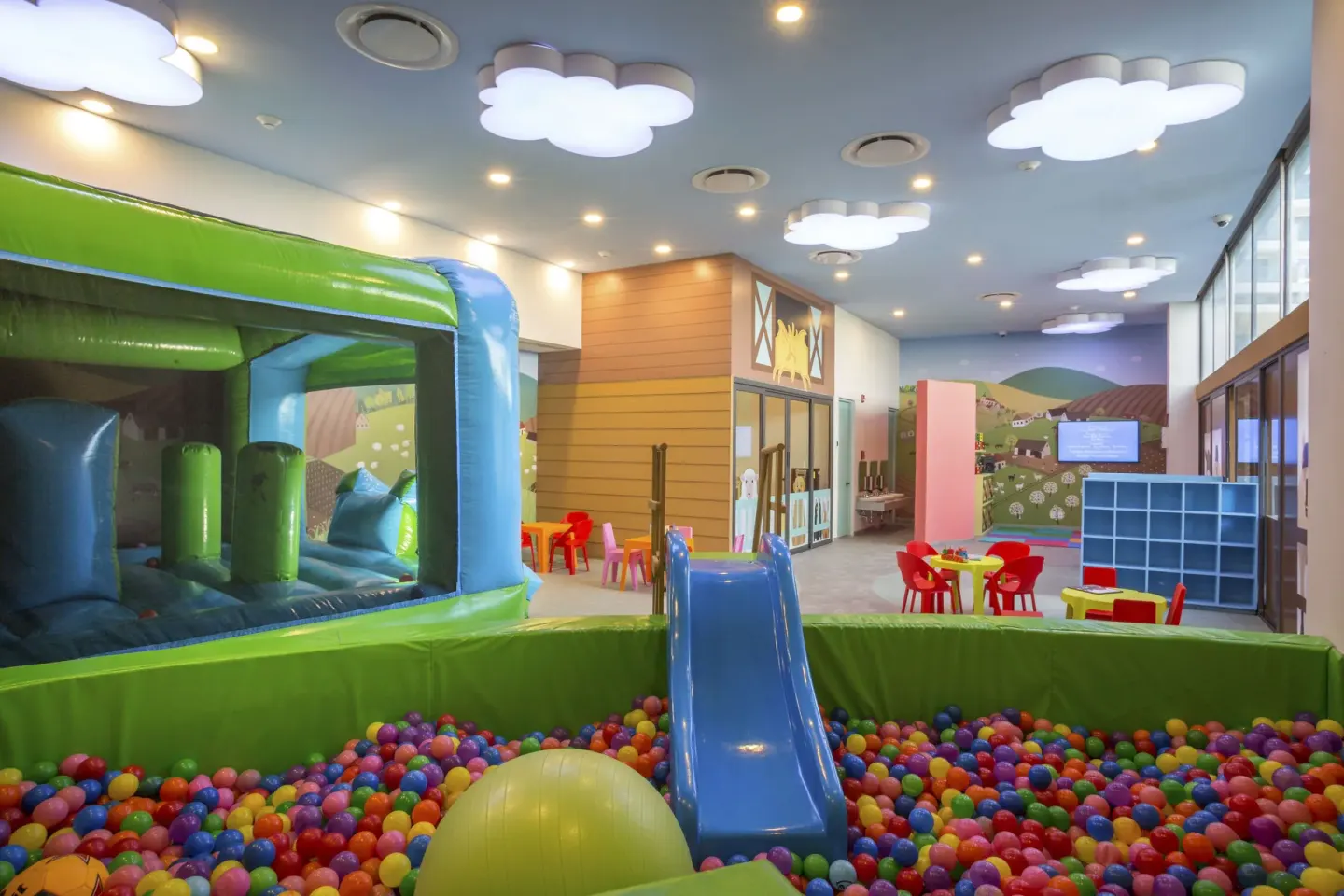 Children’s play area with ball pit and slide at Sensira Resort & Spa Riviera Maya.