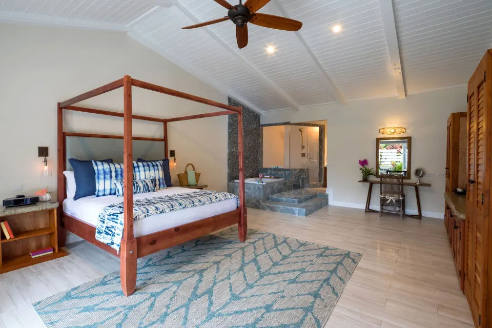 Plunge Pool Butler Suite king bed and open-plan bedroom at Serenity At Coconut Bay.