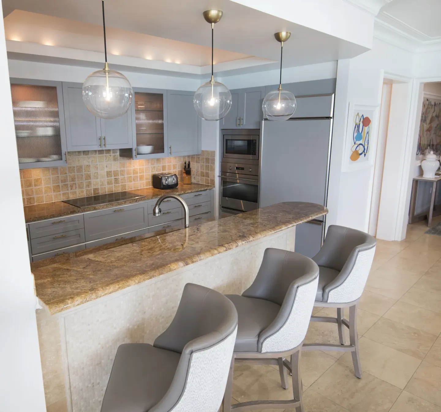 Ocean View Two Bedroom Suite kitchen with island seating at Seven Stars Resort & Spa.