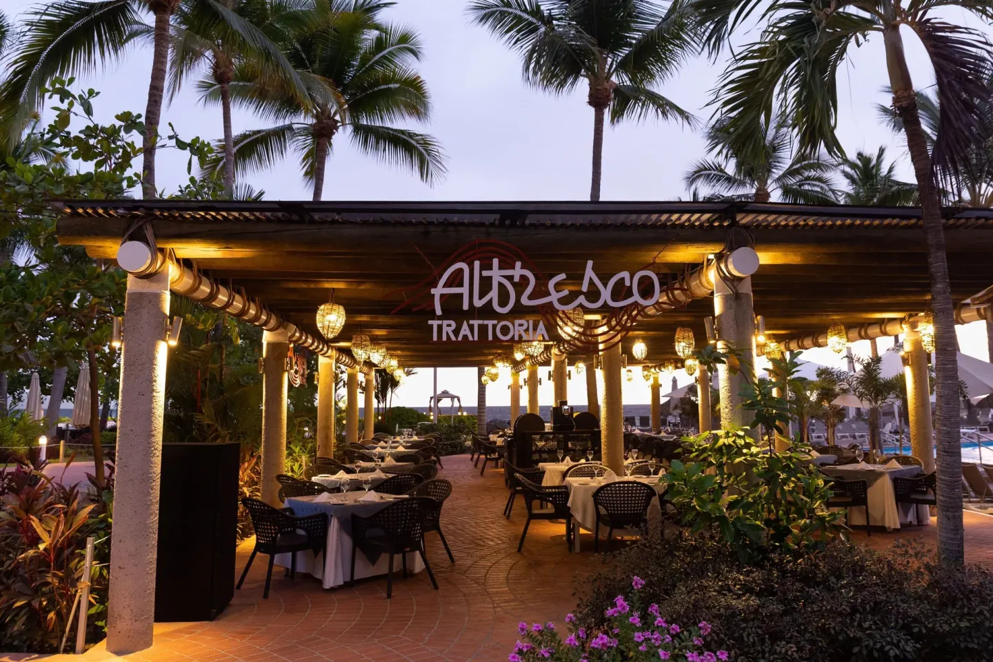 Alfresco Trattoria entrance and outdoor tables at Sheraton Buganvilias Puerto Vallarta.