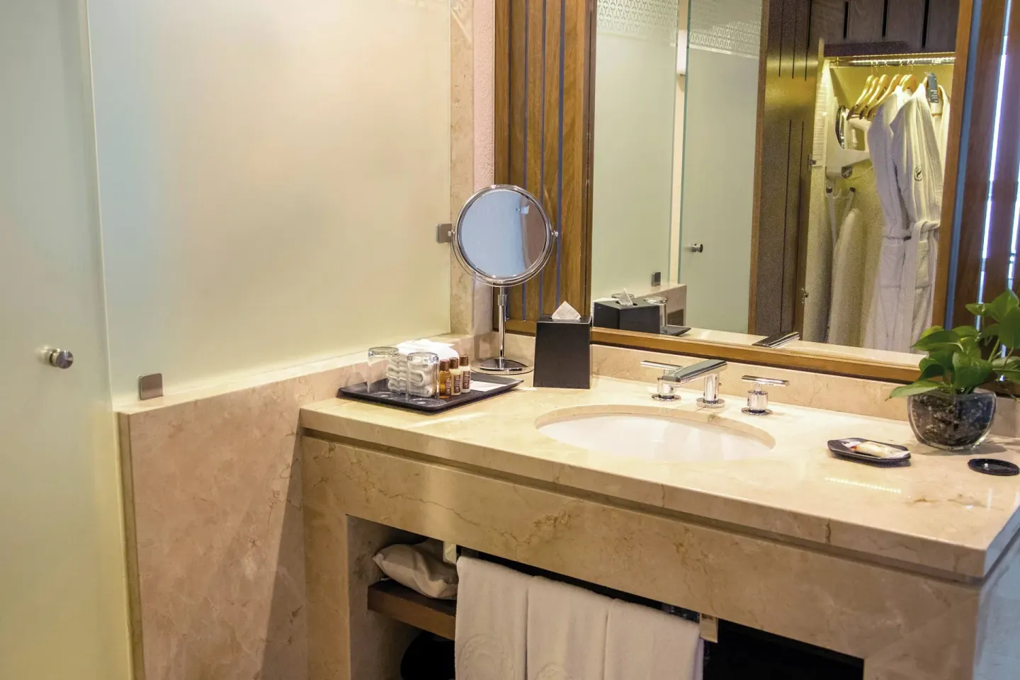 Deluxe Garden View room bathroom vanity at Sheraton Buganvilias Puerto Vallarta.
