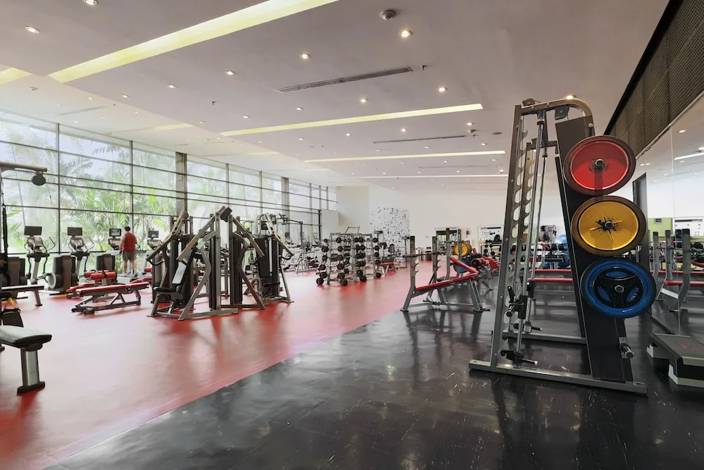 Fitness center with cardio machines and weight equipment at Sheraton Grand Panama.